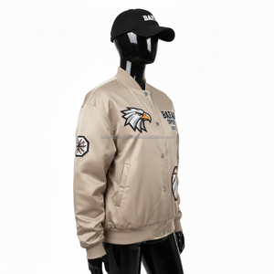 Chaqueta de Satén para Mujer, Tela Beige Lisa, Panel Frontal y Panel de Mangas con Diseño de Logotipo Bordado Personalizado - Product Image 4