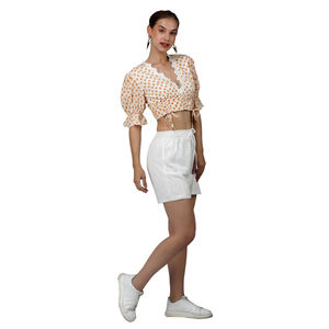 Top corto estampado a la moda y pantalones cortos con ojales, conjunto para mujer, ropa de playa de verano con estilo, traje informal de dos piezas para vacaciones - Product Image 4