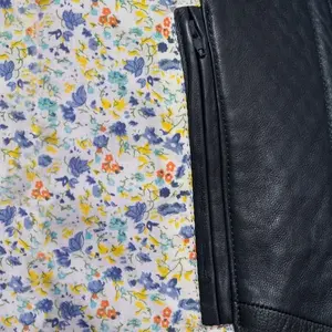 Chaqueta de cuero acolchado azul marino para mujer, chaqueta de cuero Nappa 100% para mujer, chaqueta de motorista de cuero genuino - Product Image 3