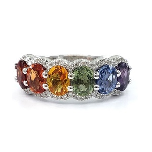 Anillos de Oro Blanco Sólido de 18K Hechos a Medida con Piedras Preciosas Vintage, Zafiro Natural y Diamantes con Engaste de Garras, Brillantes y de Alta Gama para Boda - Product Image 1