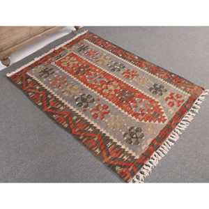 พรมตุรกีวินเทจ ขนาด 3.6x4.7 ฟุต พรมตกแต่งลายดอกไม้สีแดงเทา - Product Image 1