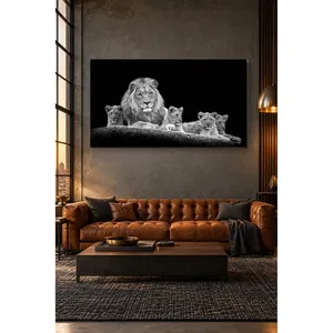 Impression sur toile de la famille de lions Fida avec quatre chiots - Product Image 4