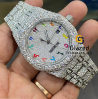 Montre mécanique de luxe en diamant moissanite, boîtier en acier inoxydable, verre en cristal, mouvement ETA, analogique, montre pour homme personnalisée, 41 mm
