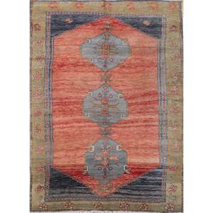 Alfombras de Lana Anudadas a Mano Nuray, Diseño Rectangular con Medallón Rojo Naranja y Patrones Abstractos para el Hogar, para Sala de Estar y Dormitorio, 9x12, Pae-2967 - Product Image 1