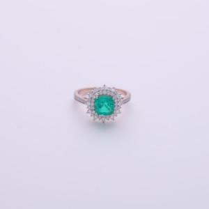 IGI Certified Cushion Cut Emerald Halo Diamond Ring in <b>Solid</b> 925 Sterling <b>Silver</b> - Product Image 1