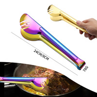 Lot de 6 pinces de service en acier inoxydable, pinces à aliments ajourées, finition PVD Or Arc-en-ciel, Noir, Argent, compatibles lave-vaisselle pour BBQ, salades et buffets