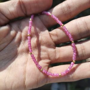 Collier statement en argent sterling avec perles rondes facettées en saphir rose AAA+ 3 mm, véritable et naturel, pour mariage - Product Image 6