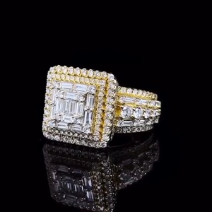 Anillo de tendencia Hip Hop de oro de 10K y 18K de lujo para hombre, Baguette redondeada de diamante Natural VVS, clásico para bodas, disfraz de moda - Product Image 3