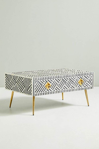 Consola artesanal con incrustaciones de hueso en blanco y negro para interiores minimalistas y modernos - Product Image 2