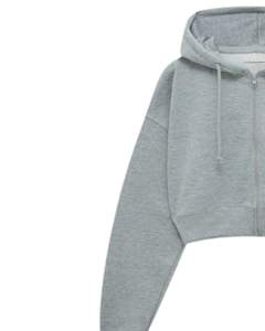 Women <b>Light</b> Grey Cropped Zip <b>Up</b> Hoodie Long Sleeve Drawstring Hooded Sweatshirt Casual Streetwear Winter Fashion Top For Ladies - Product Image 3