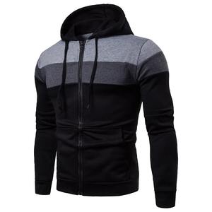 <b>Men's</b> New Spring Casual Solid Pattern <b>Hoodie</b> Long Sleeve Pullover Sports Top Three Color Splicing Design Crocheted Weaving - Product Image 1