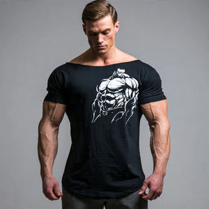 Off Shoulder Gym Wear T <b>Shirt</b> Men Bodybuilding Fitness Tee Tops Men's Lightweight Cotton <b>Polyester</b> T-<b>Shirt</b> Mens - Product Image 1