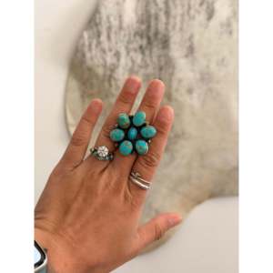 <b>Adjustable</b> Navajo-Made Fine Jewelry Kingman Turquoise Sterling Silver <b>Ring</b> Everyday Wear Statement Statement <b>Ring</b> Natural - Product Image 2