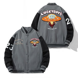 Veste universitaire d'hiver chaude et durable, broderie patchwork, lettres, col en tricot côtelé, poignets et ourlet, boutons-pression sur le devant, unisexe - Product Image 3