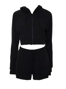 ชุดกีฬาสองชิ้นชุดวอร์มลำลองสำหรับผู้หญิงชุดสั้นมีฮู้ดออกแบบโลโก้ได้ตามต้องการ - Product Image 4