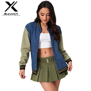 2026 Women's Waterproof Wool Varsity Jacket Custom Letterman Canvas Baseball Jacket Printed Fabric Windproof Eco-Friendly - Product Image 1