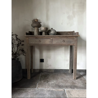 Table console rectangulaire en bois rustique marron Kamal Art Craft, 2 tiroirs, étroite, largeur 100 cm, profondeur 33 cm, chambre à coucher, villa, salon
