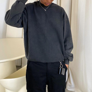 Venta al por mayor en blanco liso Vintage cuello redondo logotipo personalizado cuello redondo de gran tamaño desgastado lavado ácido personalizado DTG impreso sudadera - Product Image 2