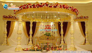 Magnifique configuration de Mandap pour mariage sud-indien, Mandaps de mariage indiens avec piliers en cristal en spirale élégants, USA - Product Image 2