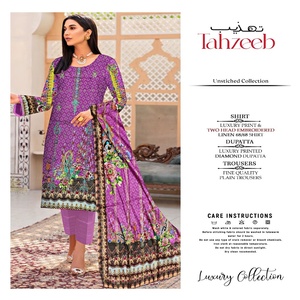 Trajes de 3 piezas de viscosa de menos de 10 dólares con bordado para mujer de AF Fashion Volume TEHZEEB de Pakistan Designers - Product Image 5