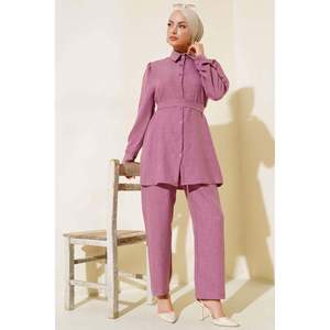 Collar y Puño Piedra Detalle Lino 2 Piezas Set Rosa Polvoriento - Product Image 2