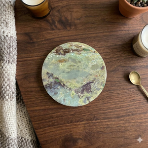 Natural Chrysoprase Stone Round <b>Coaster</b> – Hand Polished Green Chrysoprase <b>Drink</b> <b>Coaster</b> with Unique Natural Pattern - Product Image 2