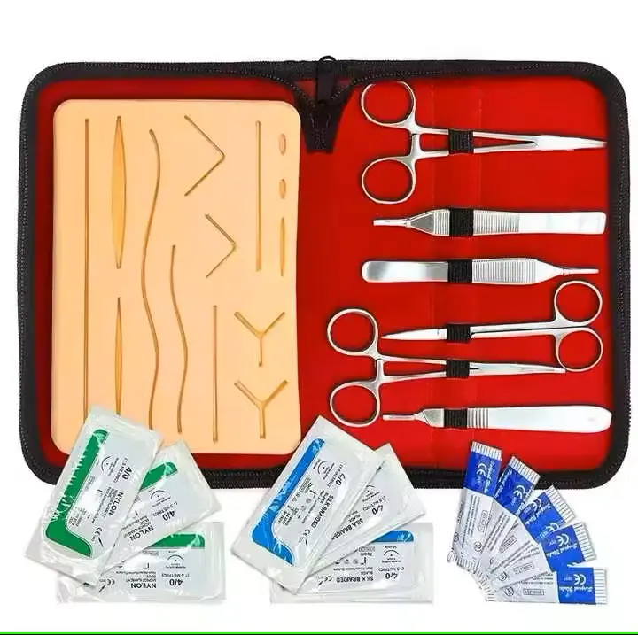 Kit de entrenamiento de práctica de sutura de precio barato con 3 capas de almohadilla de sutura de piel juego de sutura para la práctica de estudiantes médicos veterinarios