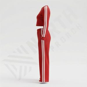 Conjunto Deportivo Personalizado 100% Algodón para Mujer con Paneles Laterales, Transpirable, de Secado Rápido, Dos Piezas, Top Corto con Cuello Redondo y Pantalones Holgados - Product Image 3