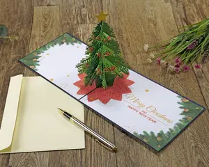 Meilleur choix pour le nouveau design Pine tree Greeting Pop Up 3D Cards vierges et enveloppes pour joyeux Noël et affaires
