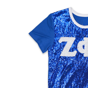 100 algodón Zeta Phi Beta hermandad lentejuelas bordadas letras griegas camiseta azul real brillo griego vida ropa moda camisa - Product Image 3