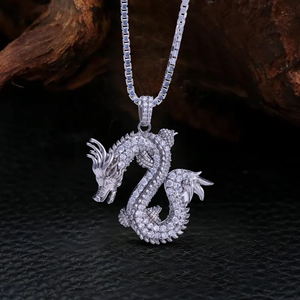 Pendentif Dragon Iced Out pour Hommes avec Moissanite Plaqué Rhodium Style Bijoux Hip Hop de Luxe - Product Image 2