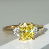 Bague de mariage de 3 ct en or blanc 14 carats, couleur jaune vif, forme rayonnante, diamant cultivé en laboratoire.