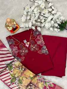 Most Trending High on Demand <b>Top</b> Quality Heavy Pure Muslin and Viscose <b>Kurti</b> Pant & Dupatta With Hand Work Woman Fashion - Product Image 6