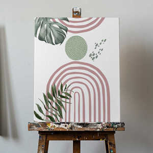 Arte Mural Boho Shapes 1, Decoración Bohemia Minimalista Rústica, Lienzo Beige con Marco de Bambú, Colgante con Cuerda para Decoración de Bodas - Product Image 1