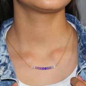 Collar de cuentas hecho a mano de 16 pulgadas, Plata de Ley 925 con abalorio de ópalo de lavanda natural, regalo de boda chapado en oro para mujer - Product Image 2