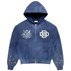 Acid Wash <b>Hoodie</b> <b>Zip</b> up <b>Hoodie</b> <b>Men</b> Custom Distressed Applique Patch Embroidery Vintage Acid Washed <b>Men</b> Hoodies - Product Image 2