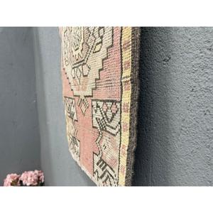 Vintage Turkish Small Rug 1.6x2.4 ft, Red <b>Yellow</b> Moroccan <b>Wool</b> Rug - Product Image 2