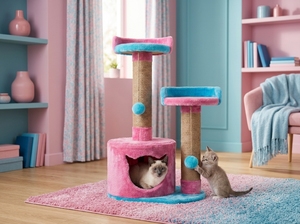 Arbre à chat Amistar Cotton Candy Castle de haute qualité avec 3 niveaux, écologique et durable, emballé en carton pour une utilisation en intérieur - Toutes tailles - Product Image 4