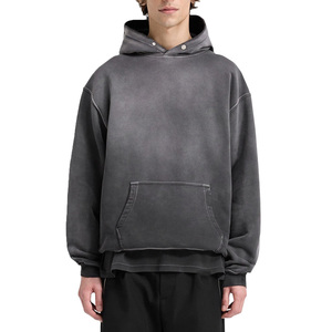 Custom Logo Streetwear Cotton Vintage Men's Hoodies Heavyweight Acid <b>Wash</b> Oversized Distressed Hoodie - Product Image 1