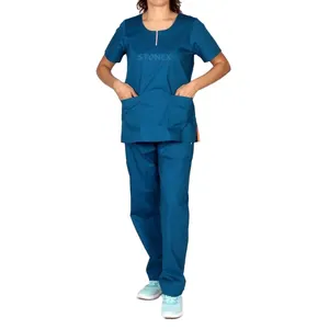 Kısa Zip ön doktor fırçalama seti Slim Fit toptan fiyat özel Logo en iyi tedarikçi hemşire üniforması