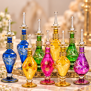 Frascos de Perfume de Vidrio Grabado al Ácido Hechos a Mano en Egipto con Tapón de Vidrio, Múltiples Opciones de Color, Personalizables - Product Image 4