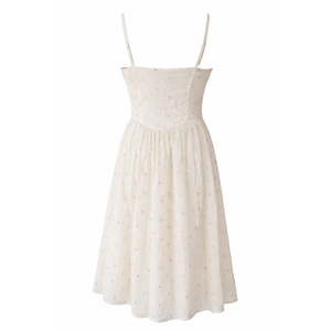 Pastel Print Dobby Cotton Midi Dress Women Sleeveless <b>Spaghetti</b> <b>Strap</b> Summer Elegant Party Eco-Friendly Fitted A-Line Office - Product Image 2