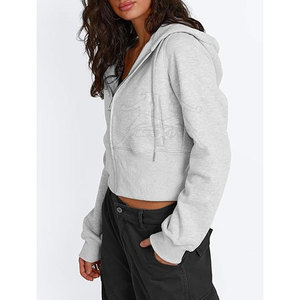 Lightweight Zipper Crop <b>Top</b> Hoodie With Fashionable Urban Look Women Zipper Crop <b>Top</b> Hoodie - Product Image 3