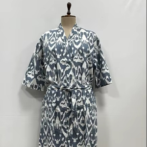 Vestido Largo Maxi de Algodón con Estampado Floral para Mujer, Bata, Kimono Indio Estampado a Mano, Ropa de Dormir Étnica para Playa, Verano, con Lazos Delanteros - Product Image 1