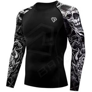 Gran oferta MMA Rash Guard hecho a medida Simple liso en blanco Color sólido BJJ Guard técnica lavada transpirable corta para venta en línea - Product Image 1