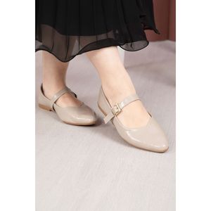 Zapatos Planos Beige Tipo Mary Jane con Plantilla de Cuero Genuino, Material PU, Punta en Pico, Antideslizantes para la Temporada de Otoño - Product Image 3