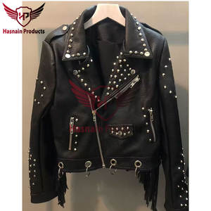 Veste courte en cuir véritable à franges à manches longues pour femmes tendance avec un design à double couche - Vêtement d'extérieur élégant pour l'automne - Product Image 3