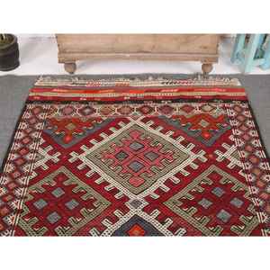 Tapis turc vintage 4,4 x 6,1 pieds, tapis d'intérieur, tapis en laine rouge Kilim - Product Image 3