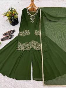 Kurta élégant à manches courtes vert avec broderie Dupatta Vêtements ethniques festifs pour femmes Look élégant - Product Image 3