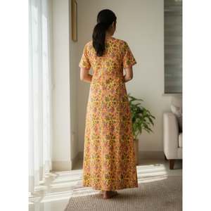 Vestido de Dormir 100% Algodón con Estampado Jaal Hecho a Mano, Camisón Suave Tejido con Diseño Floral y Cierre de Botones, Talla 3XL para Damas de Honor - Product Image 3